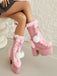 Bottes à talons hauts et bout rond en fausse fourrure vintage
