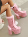 Bottes à talons hauts et bout rond en fausse fourrure vintage