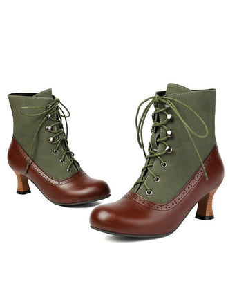 Bottes courtes victoriennes à lacets colorblock vintage