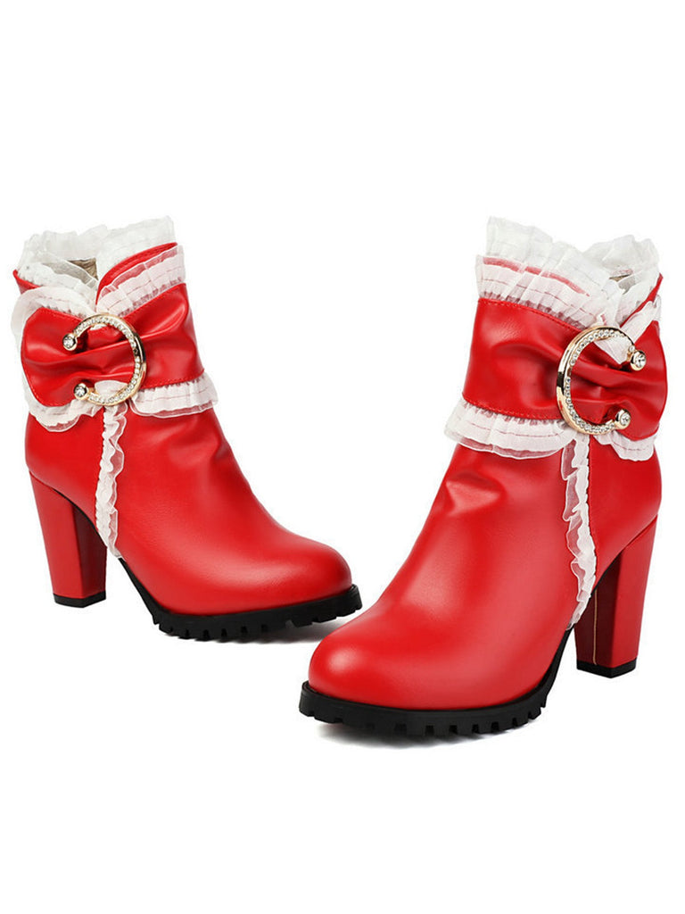 Bottines à talon compensé en cuir PU ornées de lacets