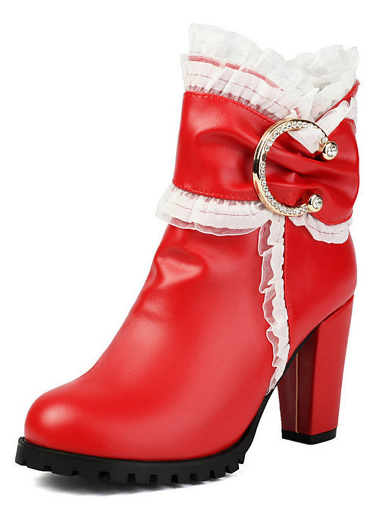 Bottines à talon compensé en cuir PU ornées de lacets