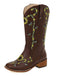 Bottes mi-mollet de style western à motif tournesol marron brodé