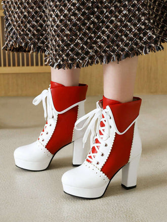 Bottes Martin vintage en cuir à lacets et colorblock