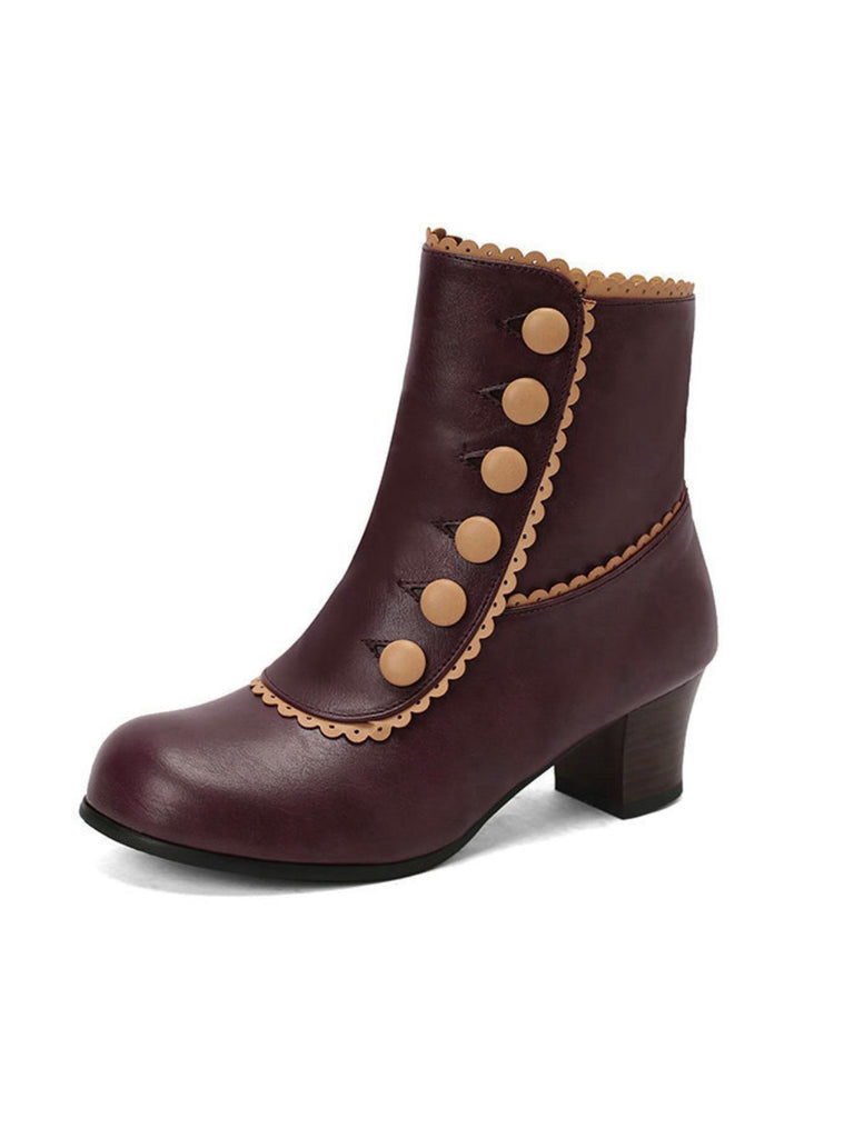 Bottes courtes à talons épais et doublure en fausse fourrure vintage