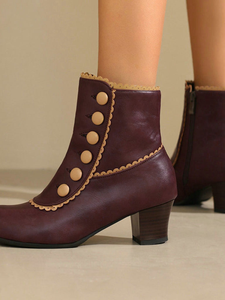 Bottes courtes à talons épais et doublure en fausse fourrure vintage