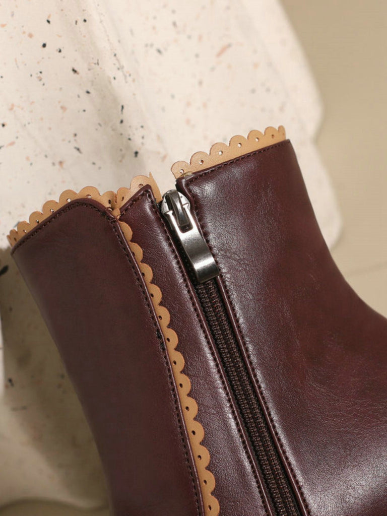 Bottes courtes à talons épais et doublure en fausse fourrure vintage