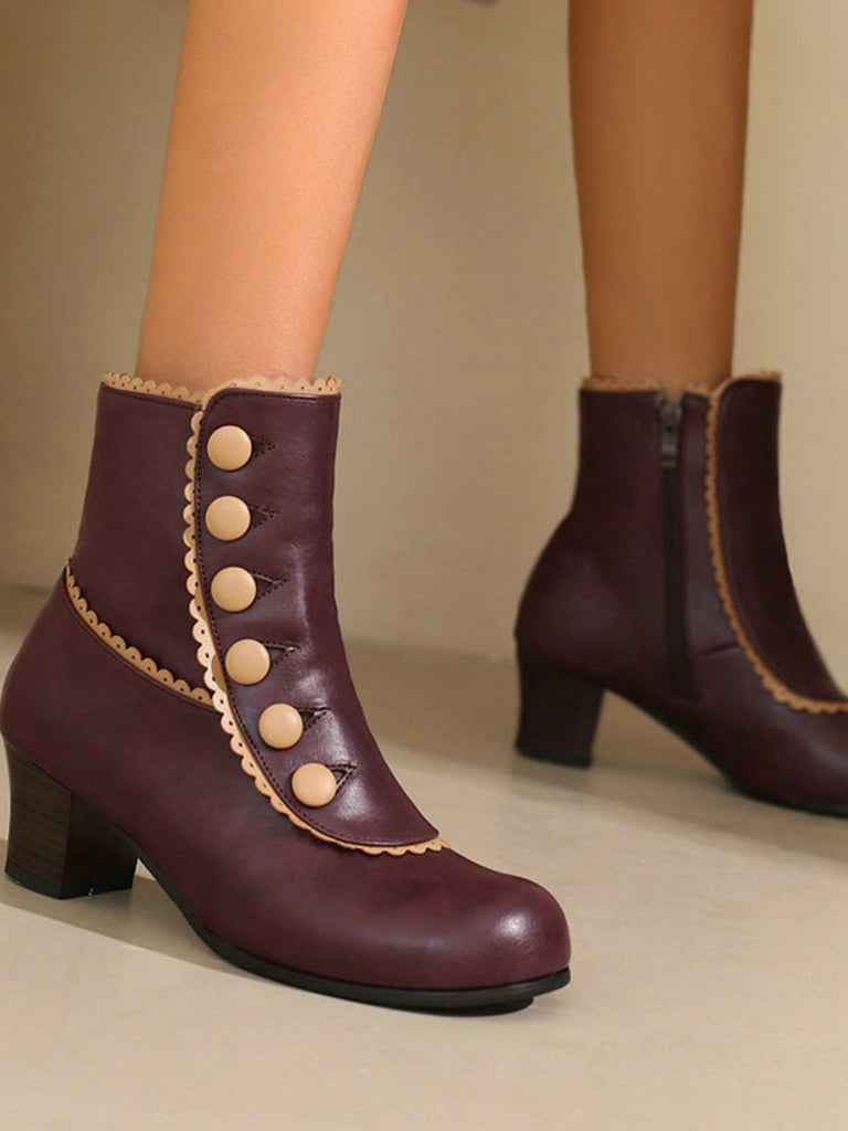 Bottes courtes à talons épais et doublure en fausse fourrure vintage