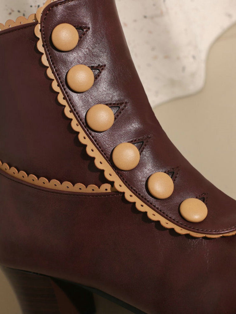 Bottes courtes à talons épais et doublure en fausse fourrure vintage