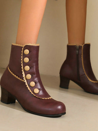 Bottes courtes à talons épais et doublure en fausse fourrure vintage