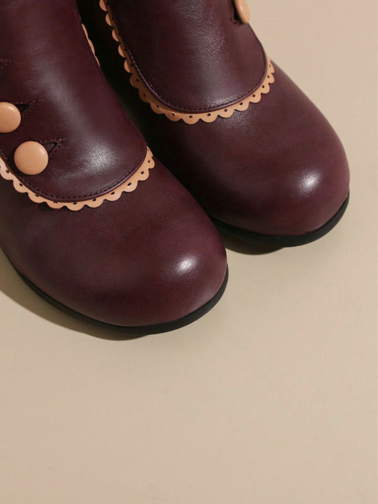 Bottes courtes à talons épais et doublure en fausse fourrure vintage