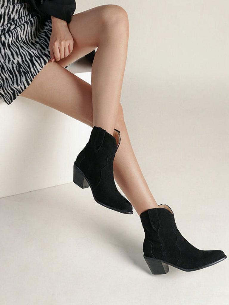 Bottines rétro à bout pointu en imitation daim uni