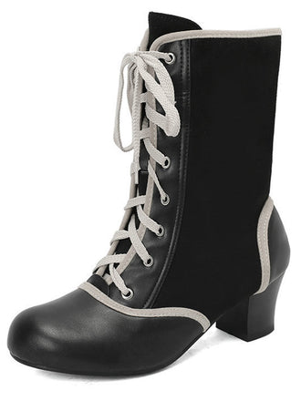 Bottes mi-mollet vintage à lacets en faux daim et cuir