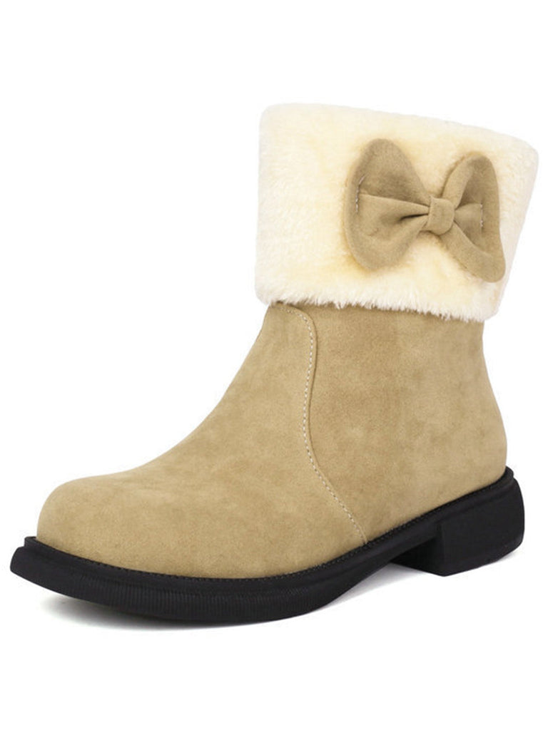 Bottines d'hiver à bout rond et nœud orné de peluche