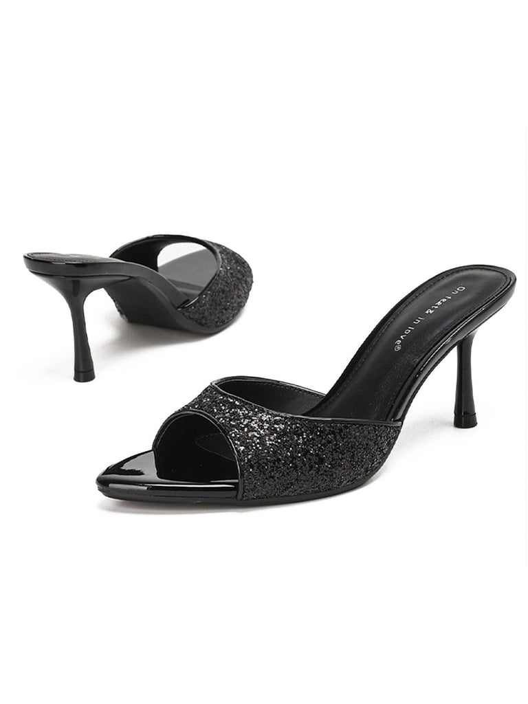chaussures Uni Glitter Open Toe Stiletto Mule Heels