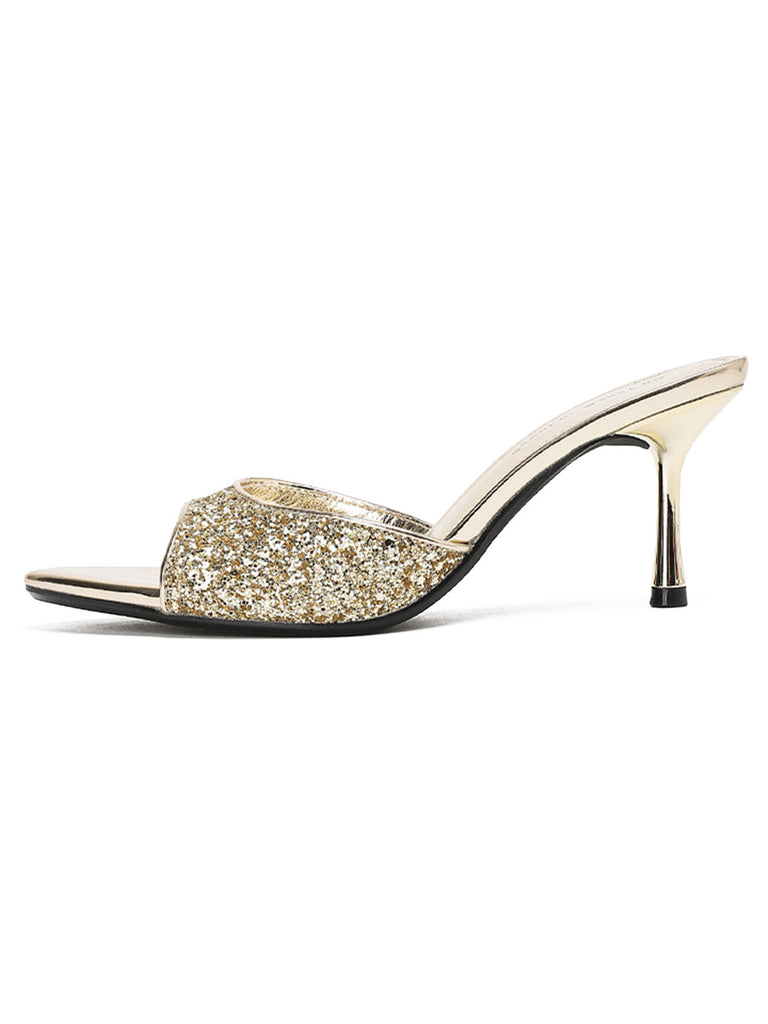 chaussures Uni Glitter Open Toe Stiletto Mule Heels