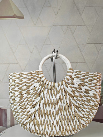 Vintage Tressé à la Main Paille Plage Sac Cabas