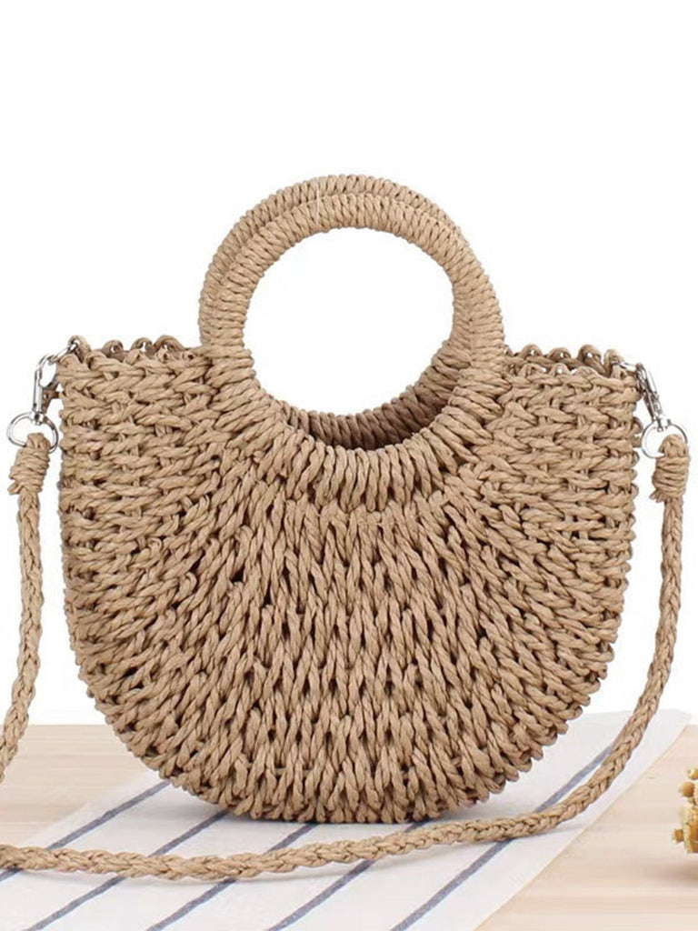 Sac Bandoulière de Plage Vintage Tressé à la Main en Forme de Lune 2