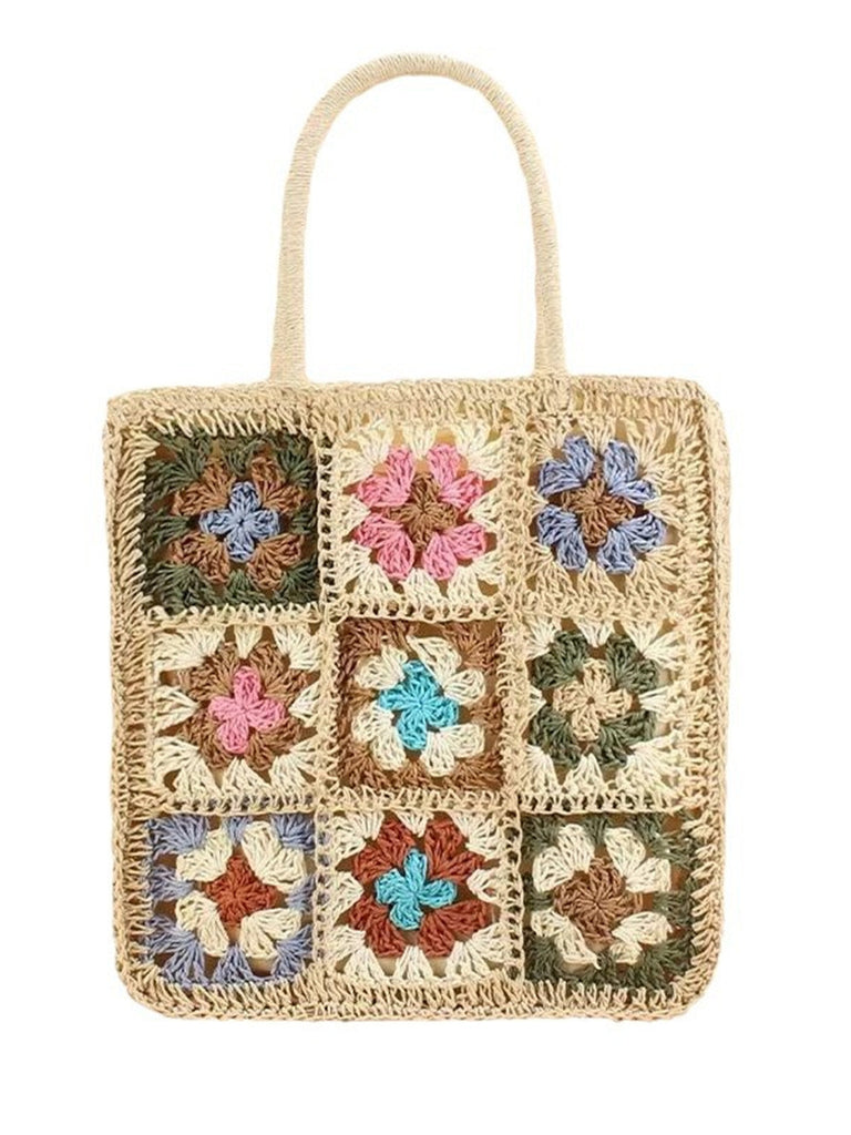 Bags Color Bohemian Patchwork Woven Crochet Bag Crème