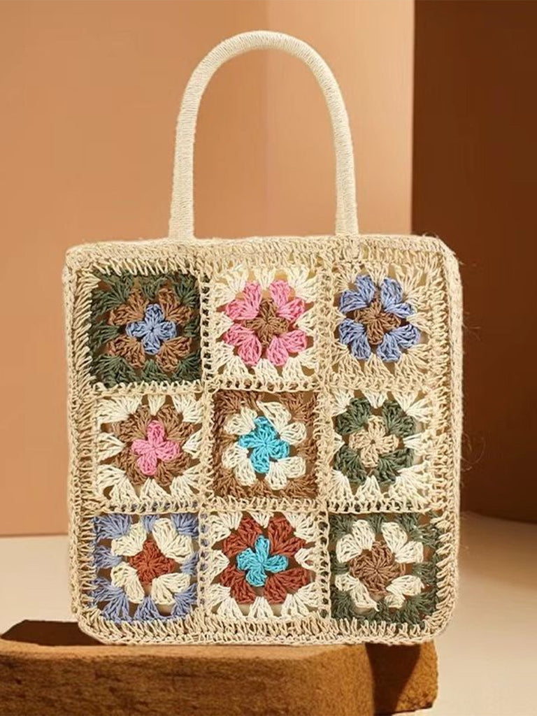 Bags Color Bohemian Patchwork Woven Crochet Bag Crème 2