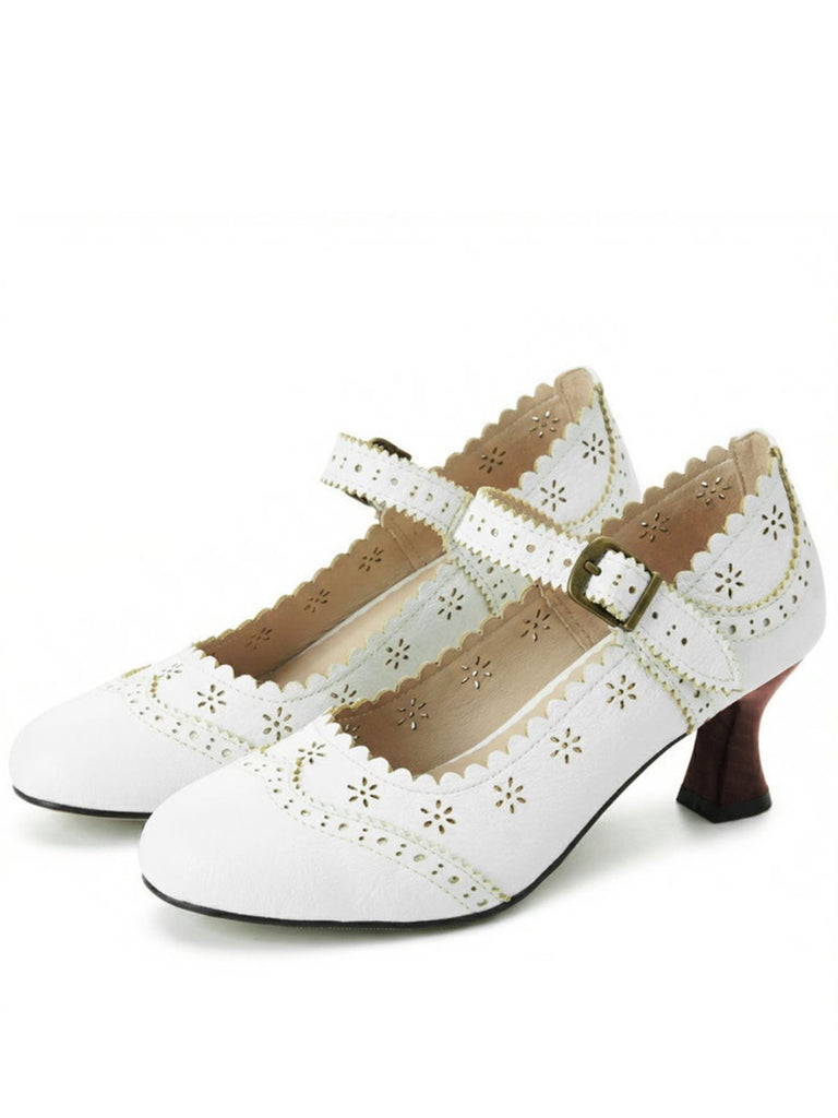 Escarpins vintage motif floral ajouré et semelle épaisse