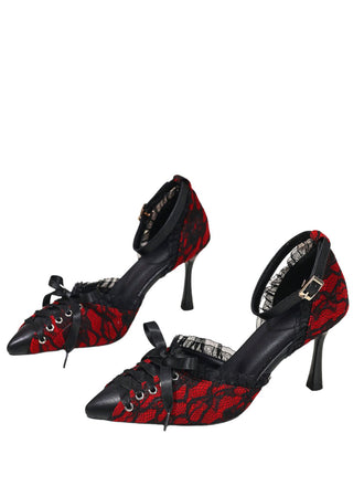 Chaussures à Bout Pointu à Talons Hauts Gothiques en Dentelle Florale