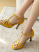 Bout Ouvert Ajouré Blocs de Couleur Bride en T Talons 15