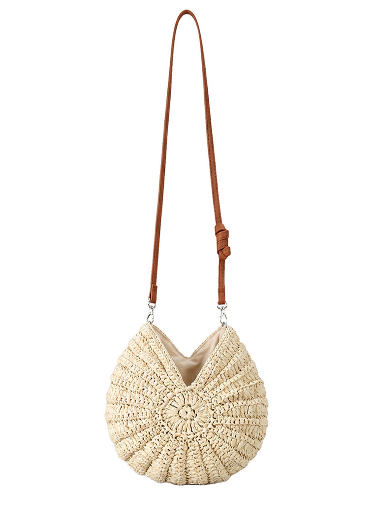 Sac bandoulière tressé en paille en forme de coquillage