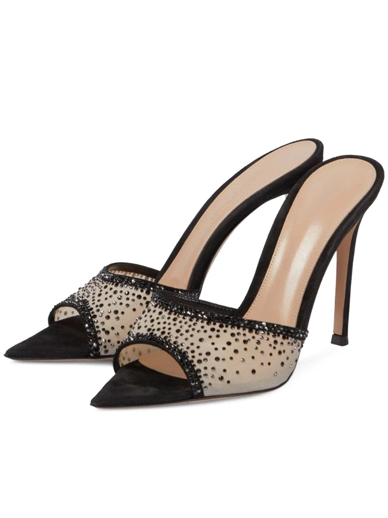 Sandales à Talons Hauts Bout Pointu Strass