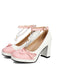 Chaussures à Talon Bloc Bride Cheville Perles Bicolore Nœud