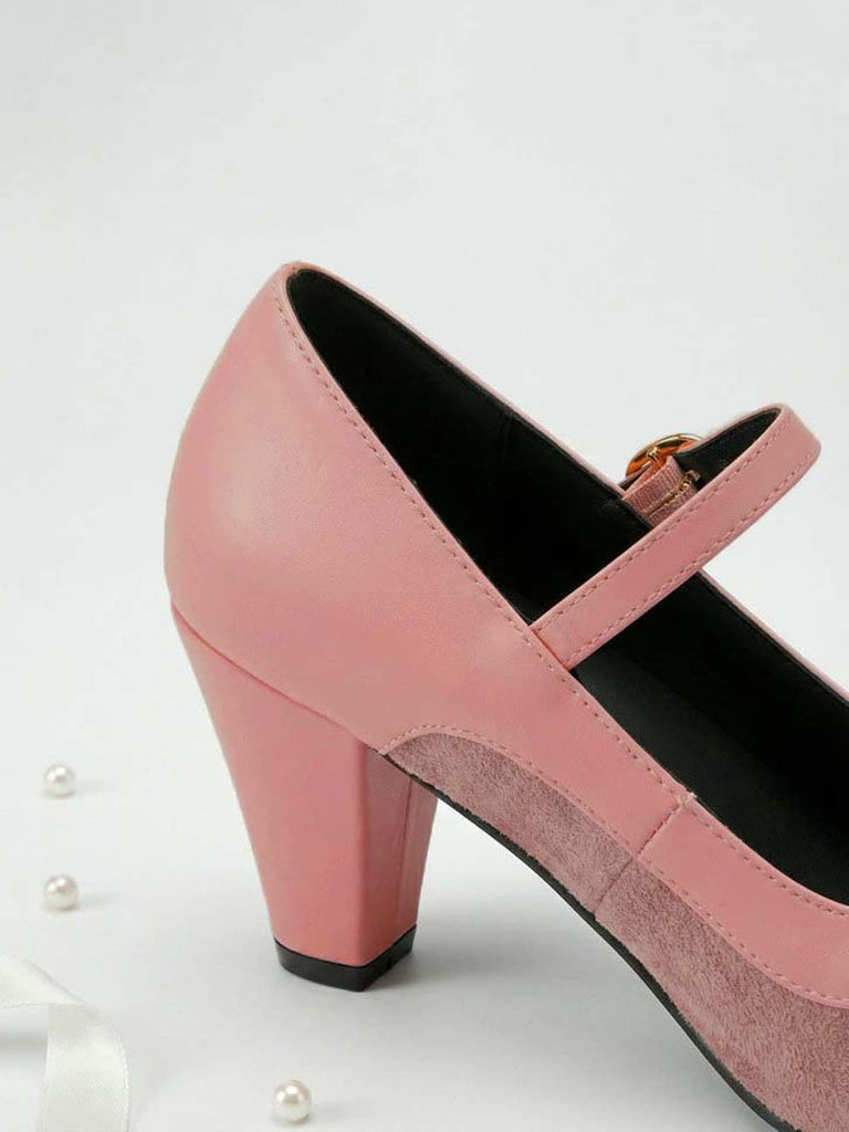 Escarpins Mary Jane à Bout Pointu Boucle Talon Bloc Vintage 8