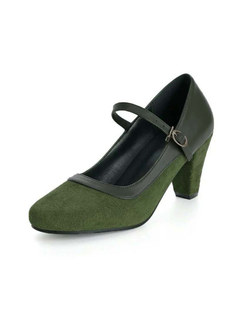 Escarpins Mary Jane à Bout Pointu Boucle Talon Bloc Vintage 9