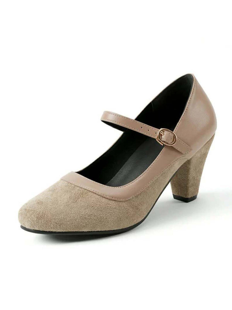 Escarpins Mary Jane à Bout Pointu Boucle Talon Bloc Vintage 13