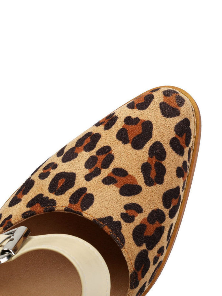 chaussures Léopard Buckle Strap Chunky High Heel Mary Jane Pumps