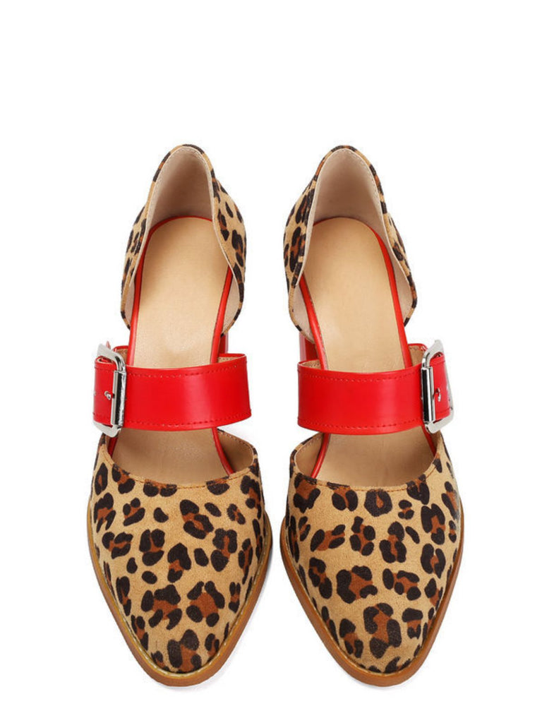 chaussures Léopard Buckle Strap Chunky High Heel Mary Jane Pumps