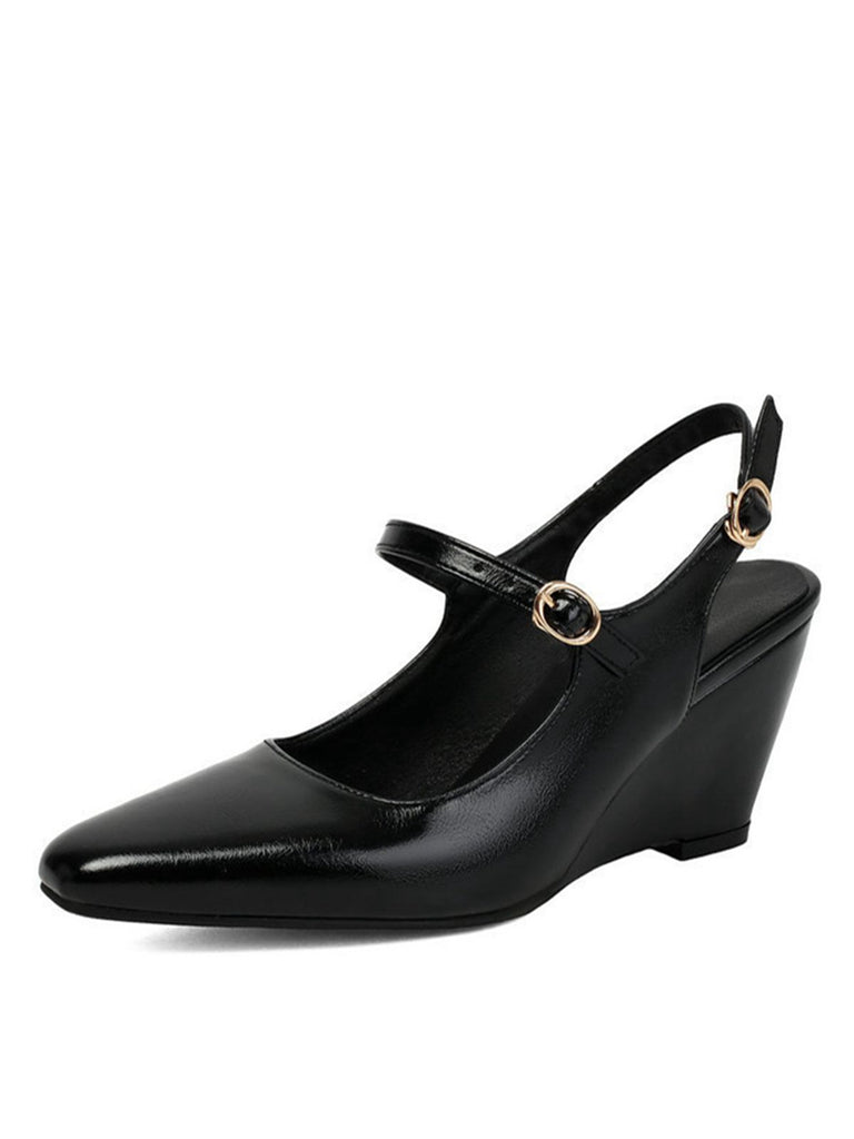 Chaussures Slingback Noires Mary Jane À Talon Compensé Bout Pointu