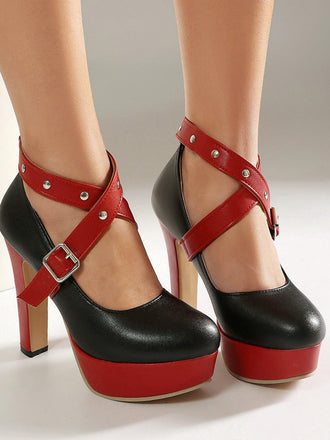 chaussures Vintage Colorblock Clouté Mary Jane Plateforme Talons 2