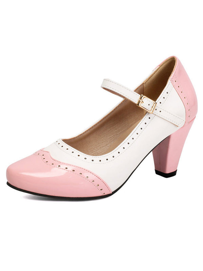 Cuir Verni Colorblock Mary Jane Talon Épais Chaussures 2