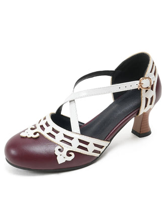 chaussures Bicolore Sangles Croisées Talon Kitten Mary Jane Chaussures