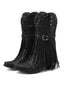 Bottines compensées western bout pointu ornées franges et rivets