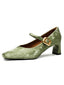 Chaussures Mary Jane à Talon Bloc Boucle en Velours Vert
