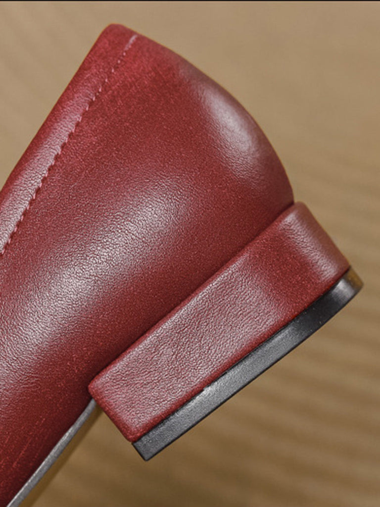 Chaussures Bordeaux Vintage Nœud Bout Carré Enfiler Plates 8