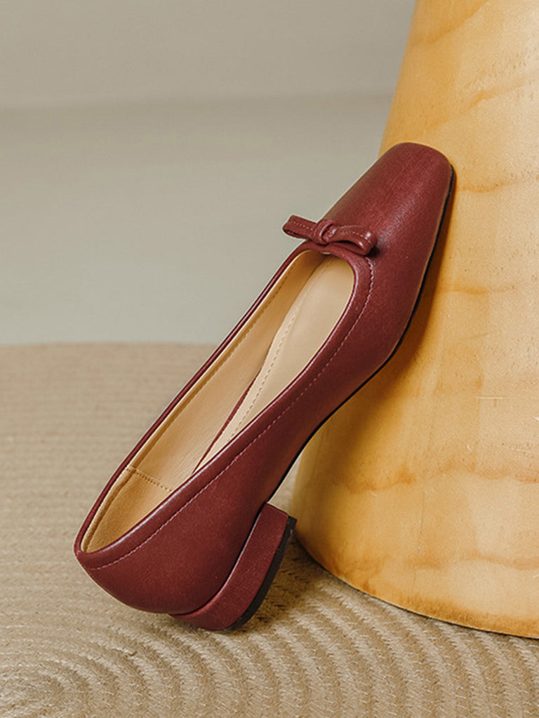 Chaussures Bordeaux Vintage Nœud Bout Carré Enfiler Plates 6