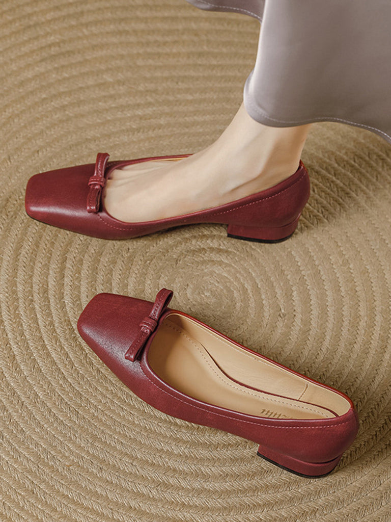 Chaussures Bordeaux Vintage Nœud Bout Carré Enfiler Plates 4