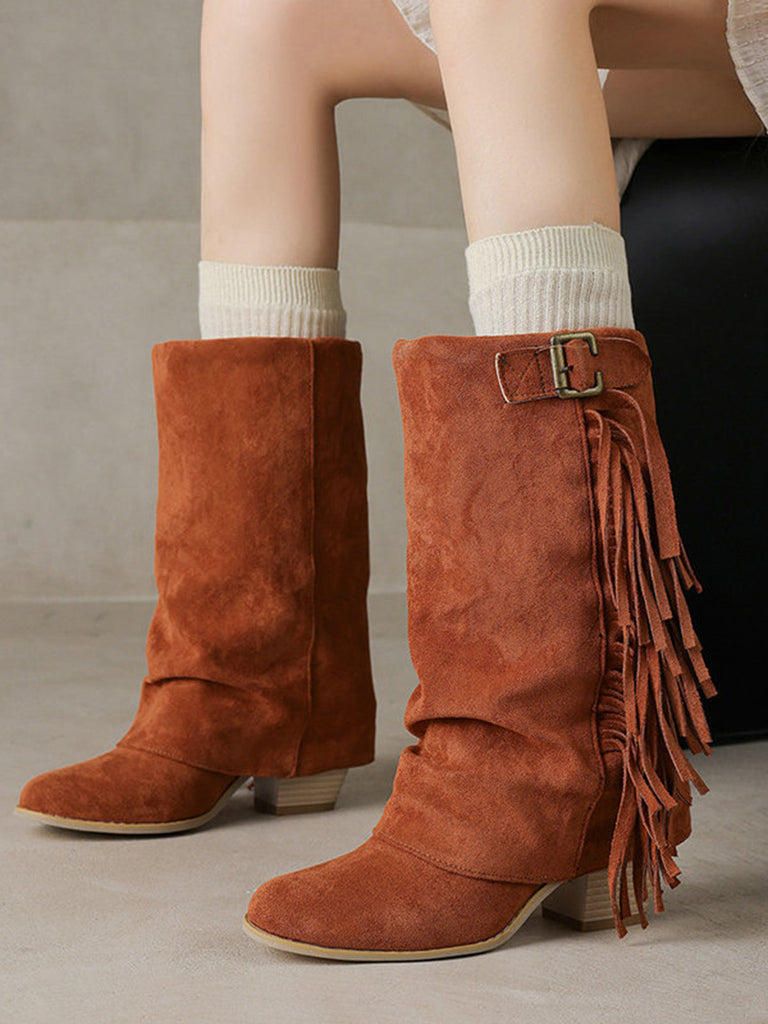 Vintage Frange Mi-Mollet Western Bottes 13