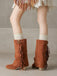 Vintage Frange Mi-Mollet Western Bottes 15