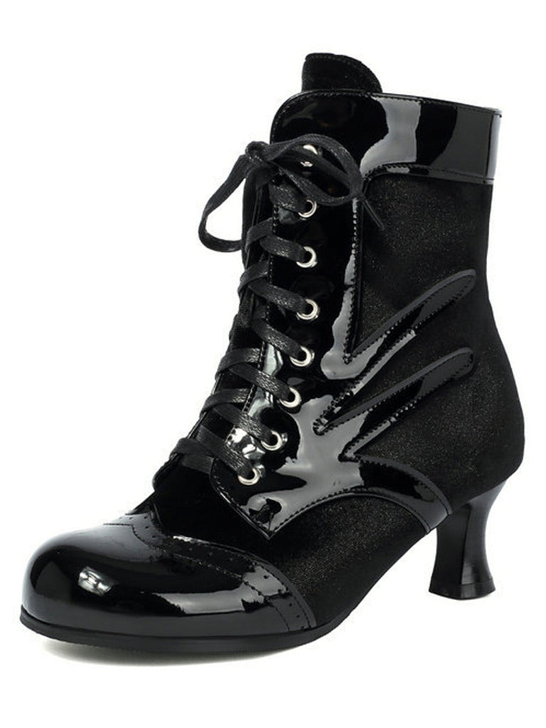 Bottines vintage en velours et cuir verni - 5