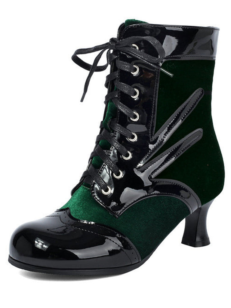 Bottines vintage en velours et cuir verni - 10