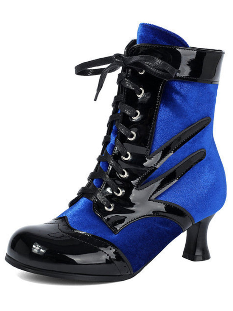 Bottines vintage en velours et cuir verni - 1