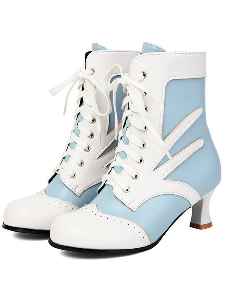 Bottines victoriennes à lacets, perforations et talon moyen