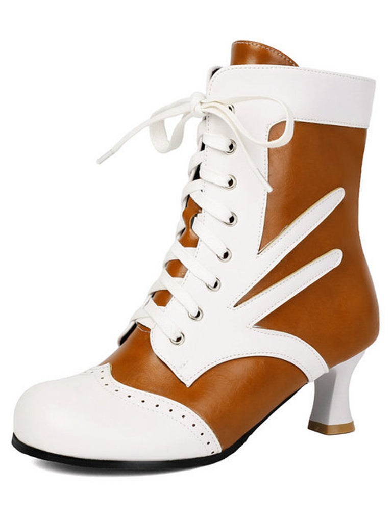 Bottines victoriennes à lacets, perforations et talon moyen